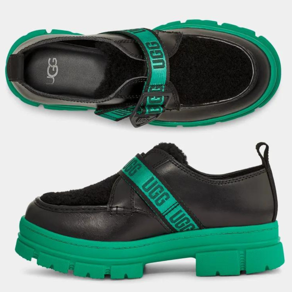 UGG Women's Black and Green Chunky Leather Loafer